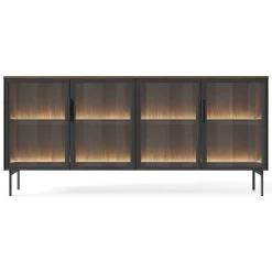 Credenza Marrone Noce Nero Antracite 2 Ripiani Apertura Battente 181x39x83h cm, 4 Ante - Hapa