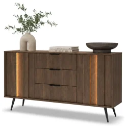 Credenza Marrone Noce Nero 3 Cassetti 2 Ripiani 154x40x87h cm, Apertura Battente, Scorrevole - Hahasasi