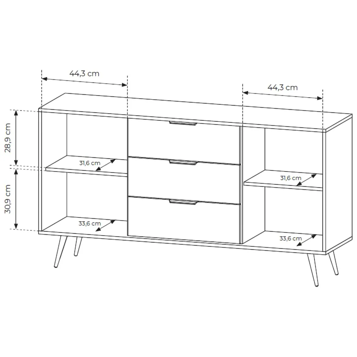 Credenza Marrone Noce Nero 6 Cassetti un Ripiano 163x38x81h cm, Apertura Scorrevole - Kaba