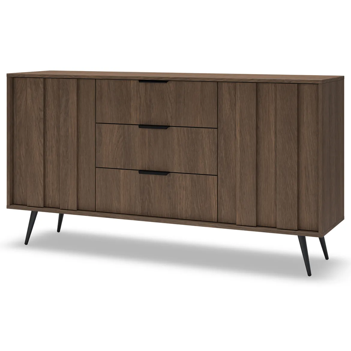 Credenza Marrone Noce Nero 6 Cassetti un Ripiano 163x38x81h cm, Apertura Scorrevole - Kaba