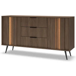 Credenza Marrone Noce Nero 6 Cassetti un Ripiano 163x38x81h cm, Apertura Scorrevole - Kaba
