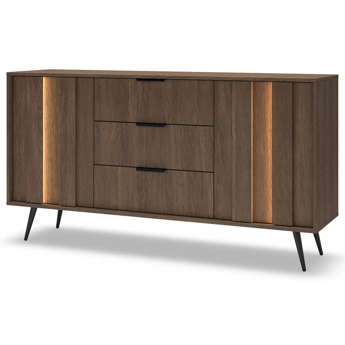 Credenza Marrone Noce Nero 6 Cassetti un Ripiano 163x38x81h cm, Apertura Scorrevole - Kaba