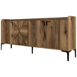 Credenza Marrone Noce 2 Ripiani Apertura Battente 180x35x78h cm, 4 Ante - Elini