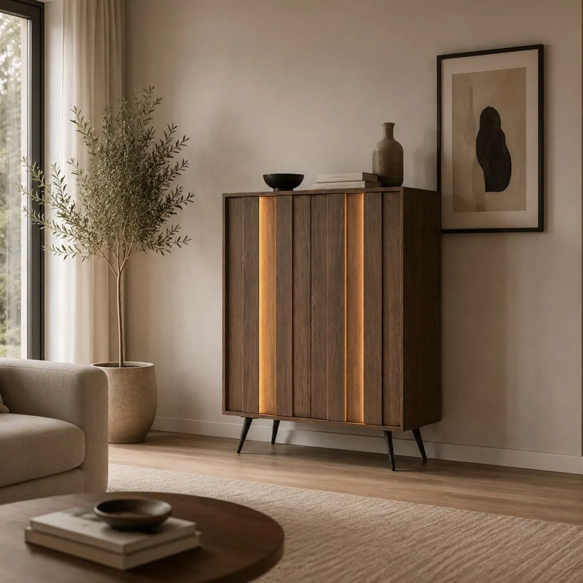 Credenza Marrone Noce 2 Ripiani Apertura Battente 94x40x126h cm, 2 Ante - Hafano