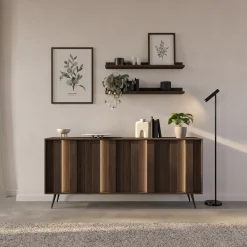 Credenza Marrone Noce 4 Ripiani Apertura Battente 183x40x83h cm, 4 Ante - Haga