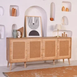 Credenza Marrone Rovere Apertura Battente 4 Ante 180x41x81h cm, Chiusura Battente - Mascali