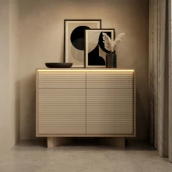 Credenza Marrone Rovere Beige 2 Cassetti 2 Ripiani 104x40x84h cm, Apertura Battente, Scorrevole - Hateva
