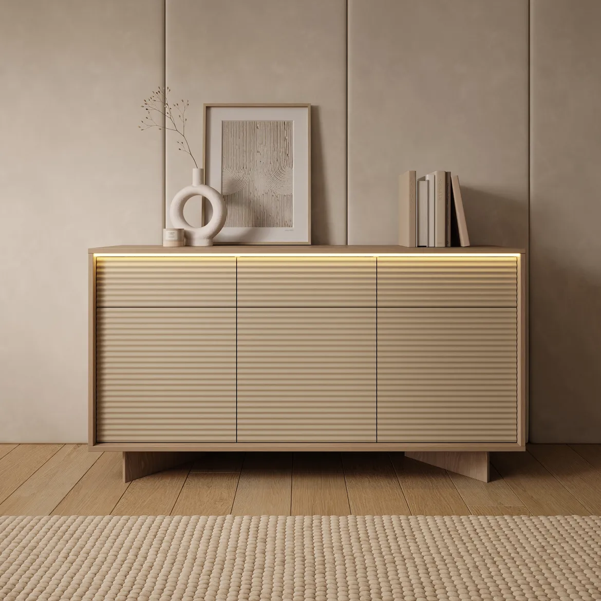 Credenza Marrone Rovere Beige 4 Ripiani Apertura Battente 104x40x138h cm, 2 Ante - Hasota