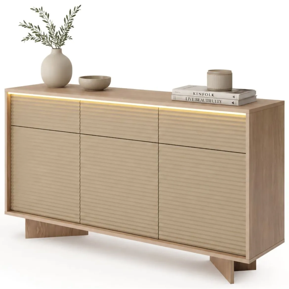 Credenza Marrone Rovere Beige 4 Ripiani Apertura Battente 104x40x138h cm, 2 Ante - Hasota
