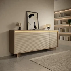 Credenza Marrone Rovere Beige 4 Ripiani Apertura Battente 204x40x84h cm, 4 Ante - Hataga