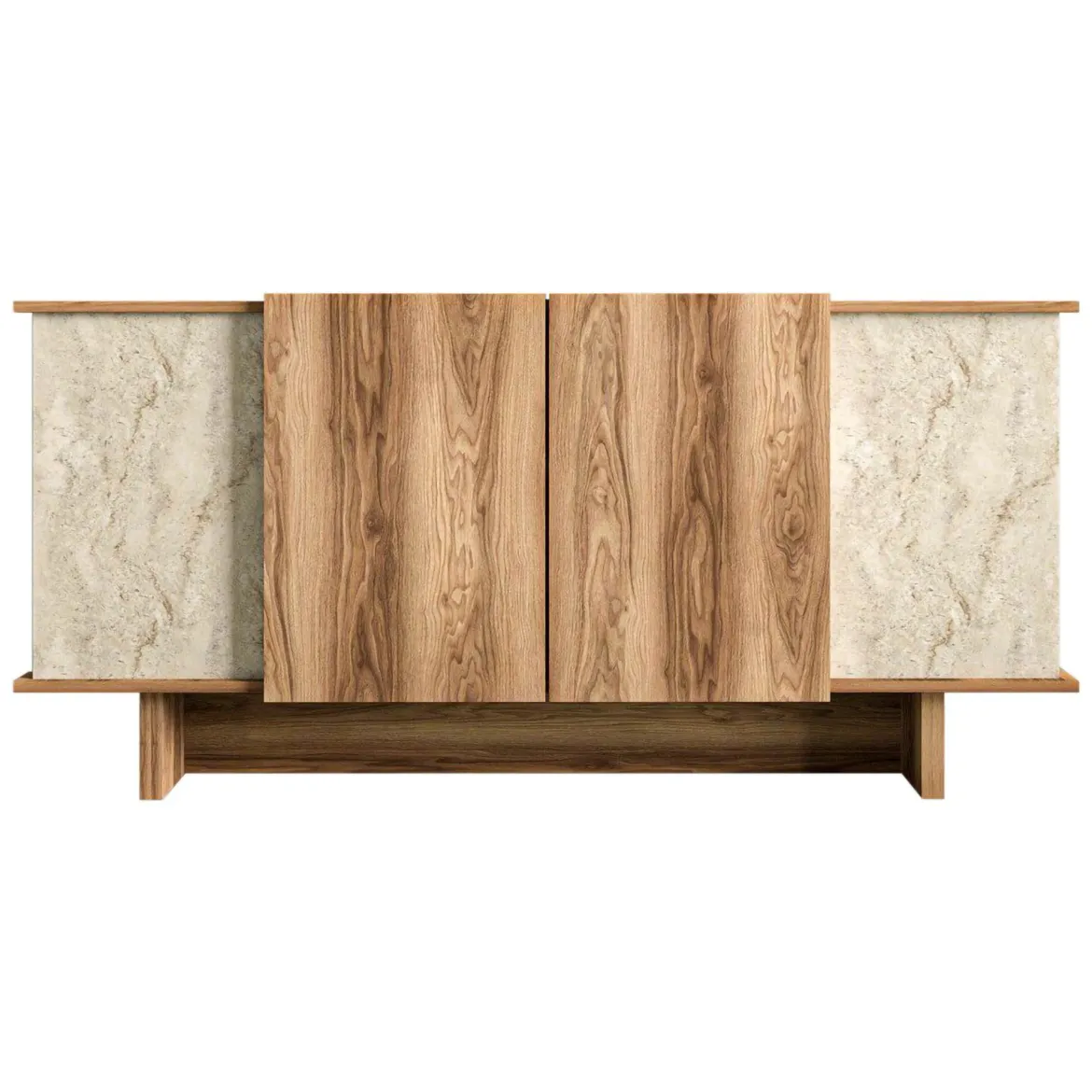Credenza Marrone Rovere Beige Marmo 3 Ripiani 4 Ante 180x40x81h cm, 6 Vani - Coste