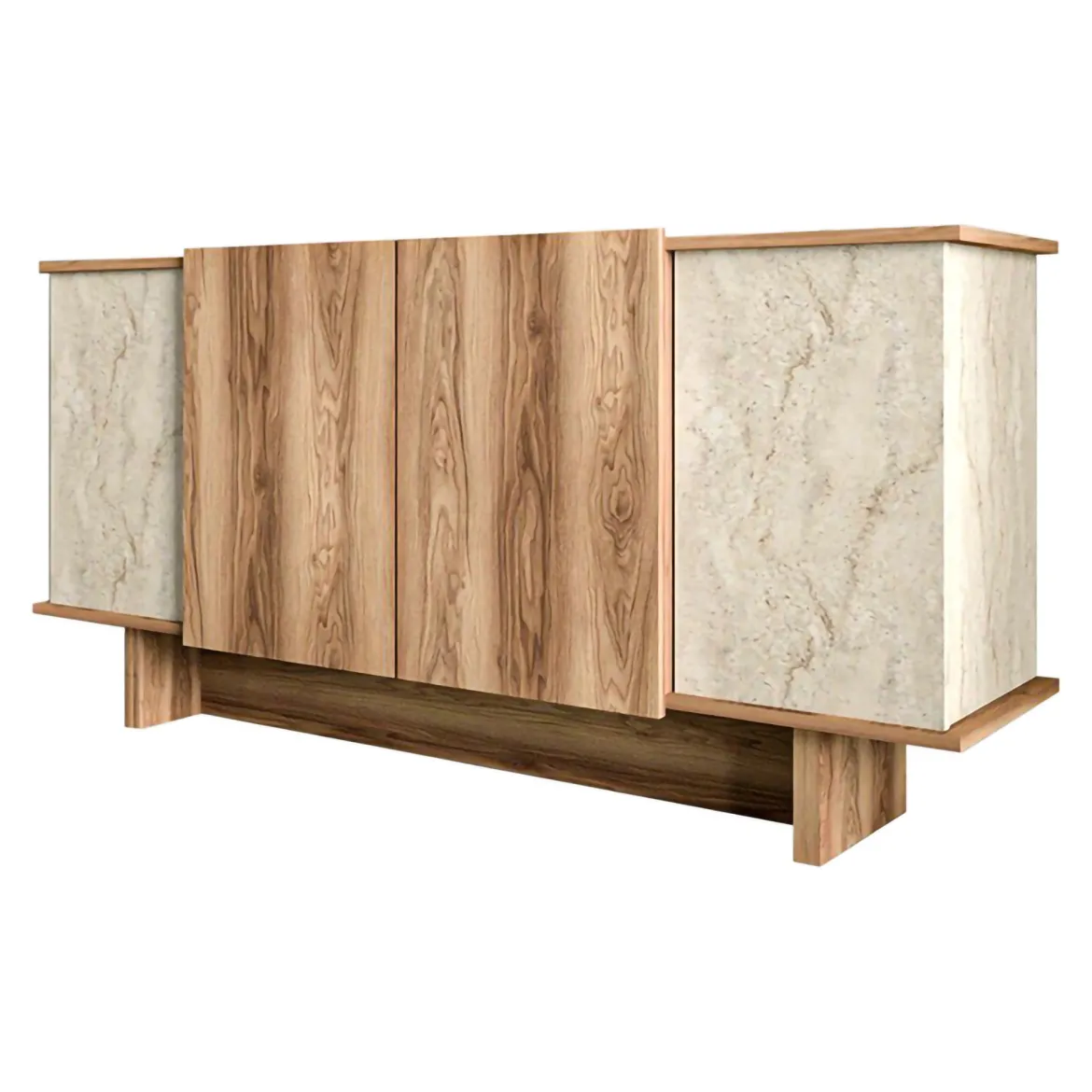 Credenza Marrone Rovere Beige Marmo 3 Ripiani 4 Ante 180x40x81h cm, 6 Vani - Coste