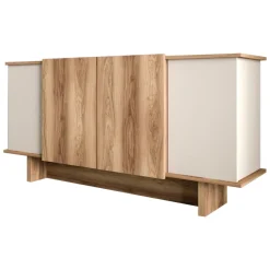 Credenza Marrone Rovere Bianco 3 Ripiani 6 Vani 180x40x81h cm, 4 Ante - Coste