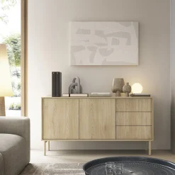 Credenza Marrone Rovere 3 Cassetti 2 Ripiani 154x40x80h cm, Apertura Battente, Scorrevole - Havazami