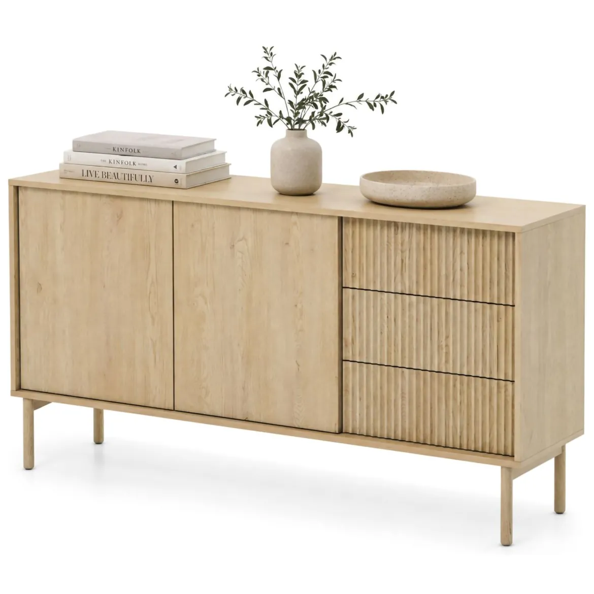 Credenza Marrone Rovere 3 Cassetti 2 Ripiani 154x40x80h cm, Apertura Battente, Scorrevole - Havazami