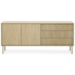 Credenza Marrone Rovere 3 Cassetti 2 Ripiani 196x40x82h cm, Apertura Scorrevole - Hanira