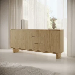 Credenza Marrone Rovere 3 Cassetti 3 Ripiani 183x38x83h cm, Apertura Battente - Hasilo