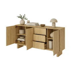 Credenza Marrone Rovere 3 Cassetti 3 Ripiani 183x38x83h cm, Apertura Battente - Hasilo