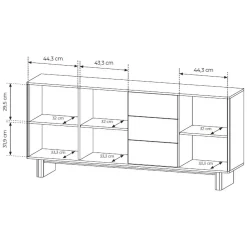 Credenza Marrone Rovere 3 Cassetti 3 Ripiani 183x38x83h cm, Apertura Battente - Hasilo