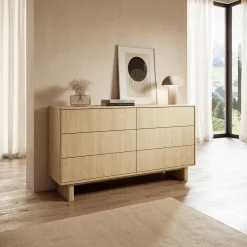 Credenza Marrone Rovere 6 Cassetti un Ripiano 154x38x83h cm, Apertura Scorrevole - Hasimi