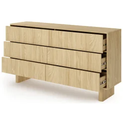 Credenza Marrone Rovere 6 Cassetti un Ripiano 154x38x83h cm, Apertura Scorrevole - Hasimi