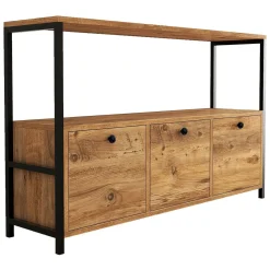 Credenza Marrone Rovere Nero 4 Vani 3 Ante 120x30x75h cm, Apertura a Ribalta - Amiterno