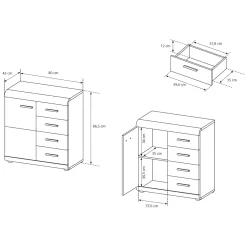 Credenza Marrone Rovere Nero 4 Vani 3 Ante 120x30x75h cm, Apertura a Ribalta - Amiterno