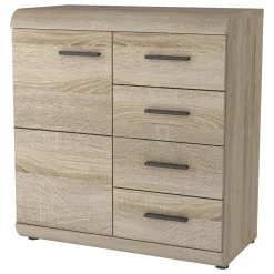 Credenza Marrone Rovere Nero 4 Vani 3 Ante 120x30x75h cm, Apertura a Ribalta - Amiterno