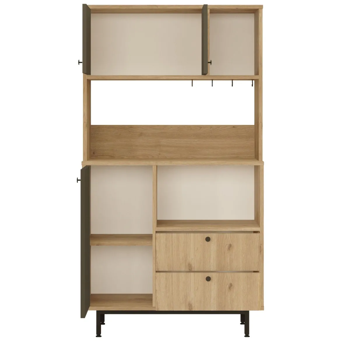 Credenza Marrone Rovere Nero Antracite 5 Ripiani 2 Cassetti 88x36x161h cm, 3 Ante - Paratico