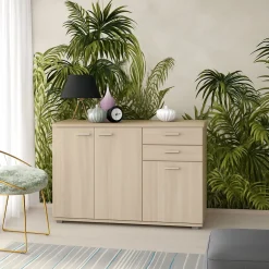 Credenza Marrone Rovere Nodi 2 Cassetti un Ripiano 103x34x74h cm, Apertura Battente - Meldola