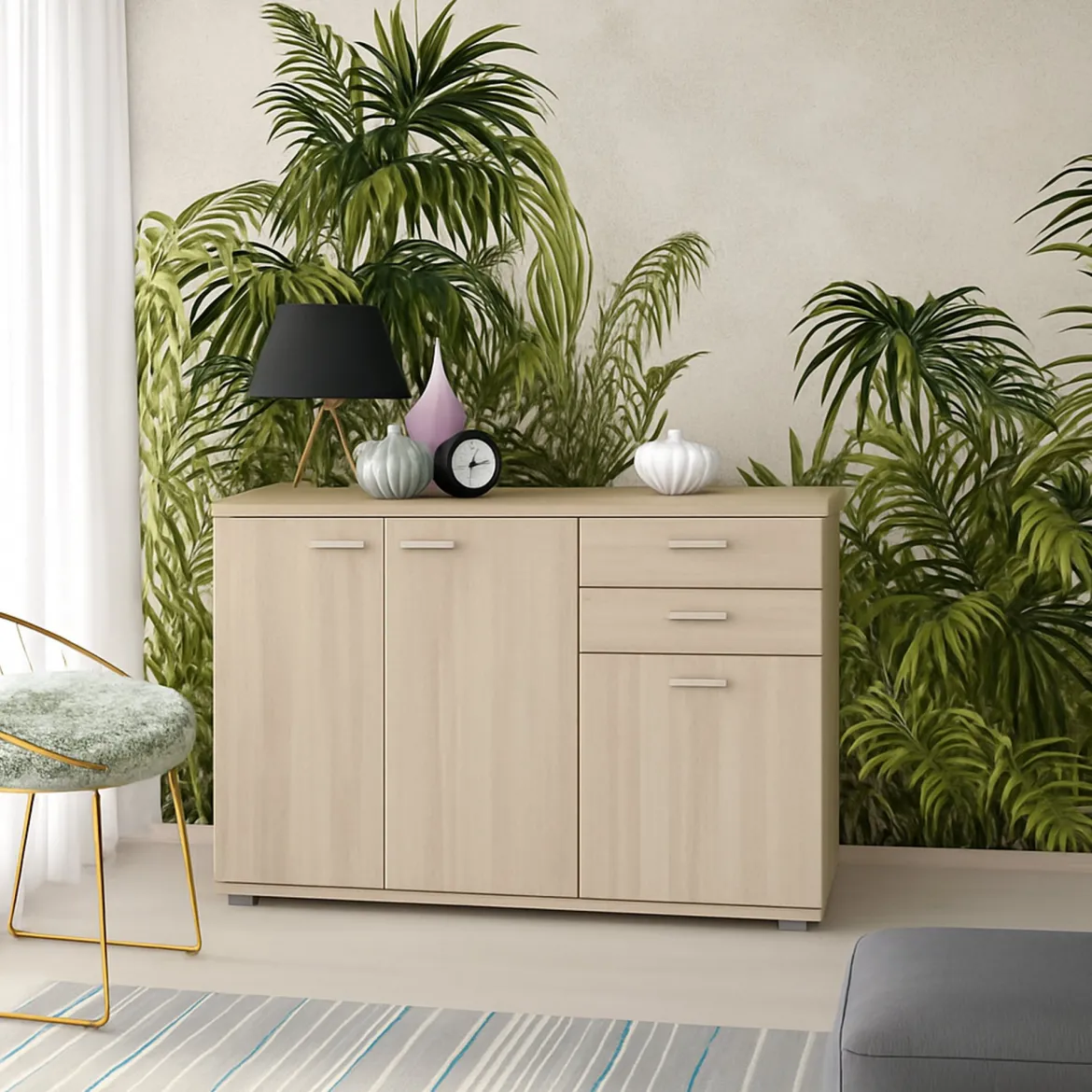 Credenza Marrone Rovere Nodi 2 Cassetti un Ripiano 103x34x74h cm, Apertura Battente - Meldola