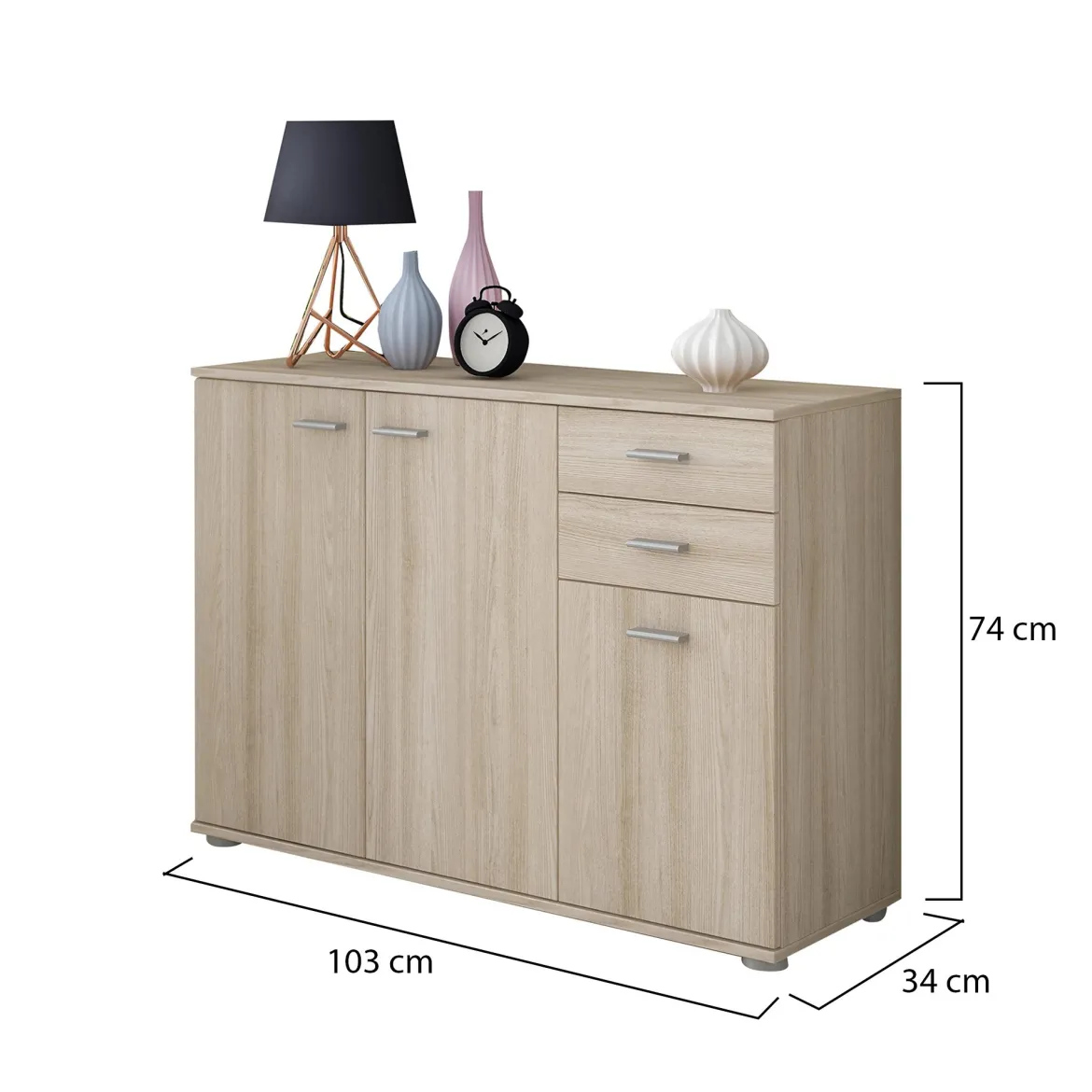 Credenza Marrone Rovere Nodi 2 Cassetti un Ripiano 103x34x74h cm, Apertura Battente - Meldola