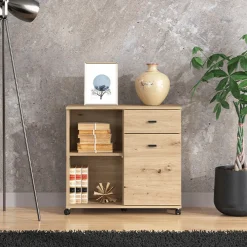 Credenza Marrone Rovere Nodi 3 Cassetti 2 Ripiani 167x41x77h cm, Apertura Battente - Faggiano