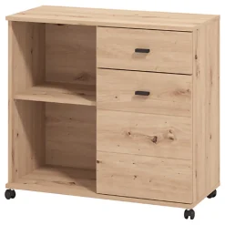 Credenza Marrone Rovere Nodi 2 Ripiani un Cassetto 77x35x72h cm, 3 Vani - Majuli