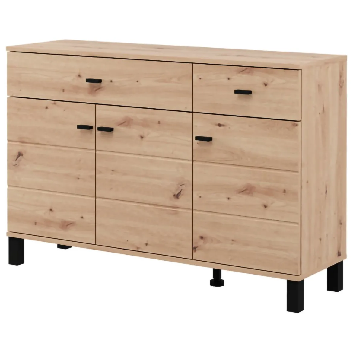 Credenza Marrone Rovere Nodi 3 Ripiani 2 Cassetti 116x35x78h cm, 4 Vani - Jerico