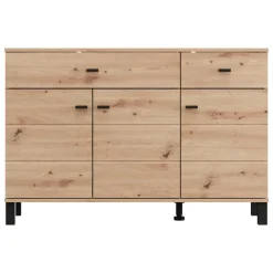 Credenza Marrone Rovere Nodi 3 Ripiani 2 Cassetti 116x35x78h cm, 4 Vani - Jerico