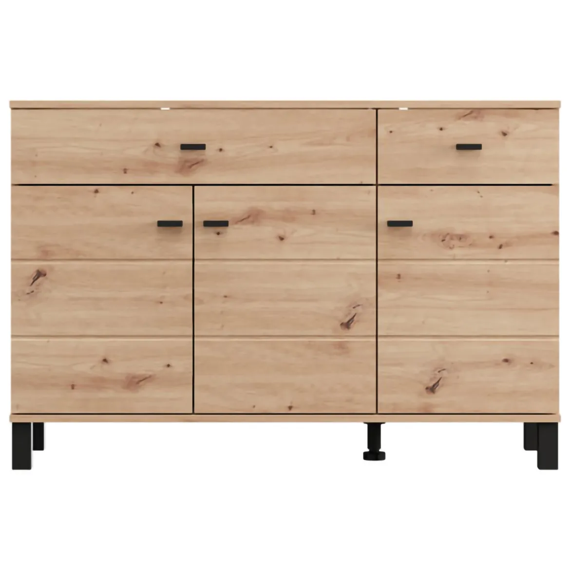 Credenza Marrone Rovere Nodi 3 Ripiani 2 Cassetti 116x35x78h cm, 4 Vani - Jerico