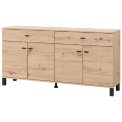 Credenza Marrone Rovere Nodi Nero 2 Cassetti 3 Ripiani 154x35x78h cm, Apertura Battente, Scorrevole - Barich