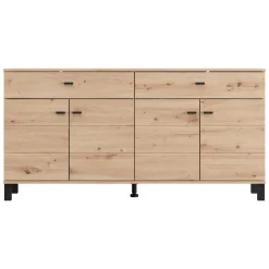 Credenza Marrone Rovere Nodi Nero 2 Cassetti 3 Ripiani 154x35x78h cm, Apertura Battente, Scorrevole - Barich