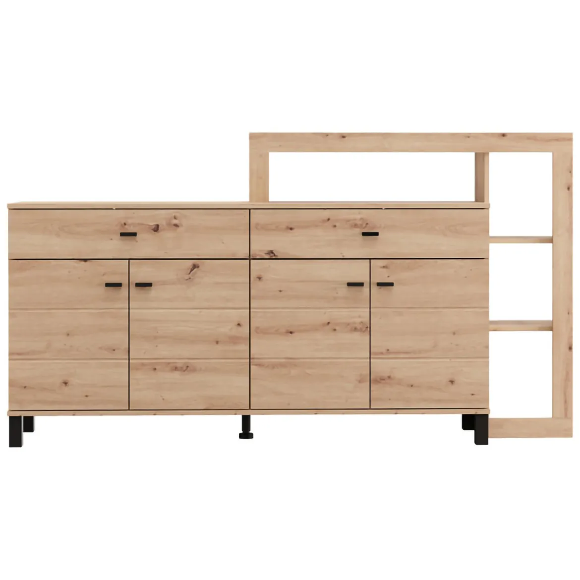 Credenza Marrone Rovere Nodi Nero 2 Cassetti 5 Ripiani 183x35x101h cm, Apertura Battente, Scorrevole - Chefch