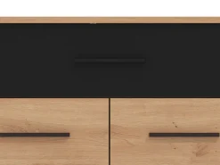 Credenza Marrone Rovere Nodi Nero 2 Ripiani un Cassetto 119x33x80.5h cm, 3 Ante - Sanza