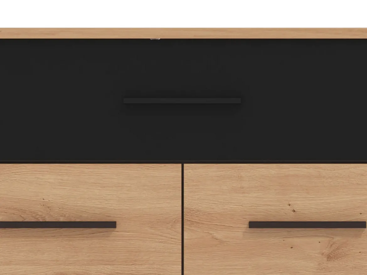 Credenza Marrone Rovere Nodi Nero 2 Ripiani un Cassetto 119x33x80.5h cm, 3 Ante - Sanza
