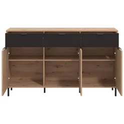 Credenza Marrone Rovere Nodi Nero 3 Cassetti 3 Ripiani 157x40x92.5h cm, Apertura Battente e Scorrevole - Robbio