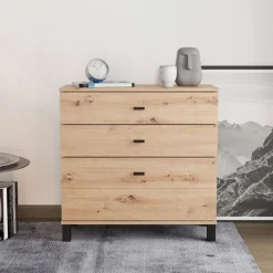 Credenza Marrone Rovere Nodi Nero 4 Cassetti 2 Ripiani 138x40x90h cm, Apertura Battente e Scorrevole - Settime