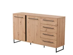 Credenza Marrone Rovere Nodi Nero 4 Cassetti 2 Ripiani 159x42x95h cm, Apertura Battente e Scorrevole - Ceredano