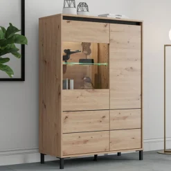 Credenza Marrone Rovere Nodi Nero 6 Cassetti un Ripiano 77x35x110h cm, 6 Vani - Otaval