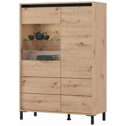 Credenza Marrone Rovere Nodi Nero 6 Cassetti un Ripiano 77x35x110h cm, 6 Vani - Otaval