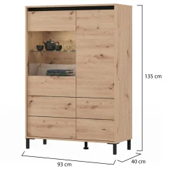 Credenza Marrone Rovere Nodi Nero 6 Cassetti un Ripiano 77x35x110h cm, 6 Vani - Otaval