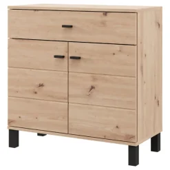 Credenza Marrone Rovere Nodi Nero un Cassetto 2 Ripiani 93x40x90h cm, Apertura Battente, Scorrevole - Laerruu