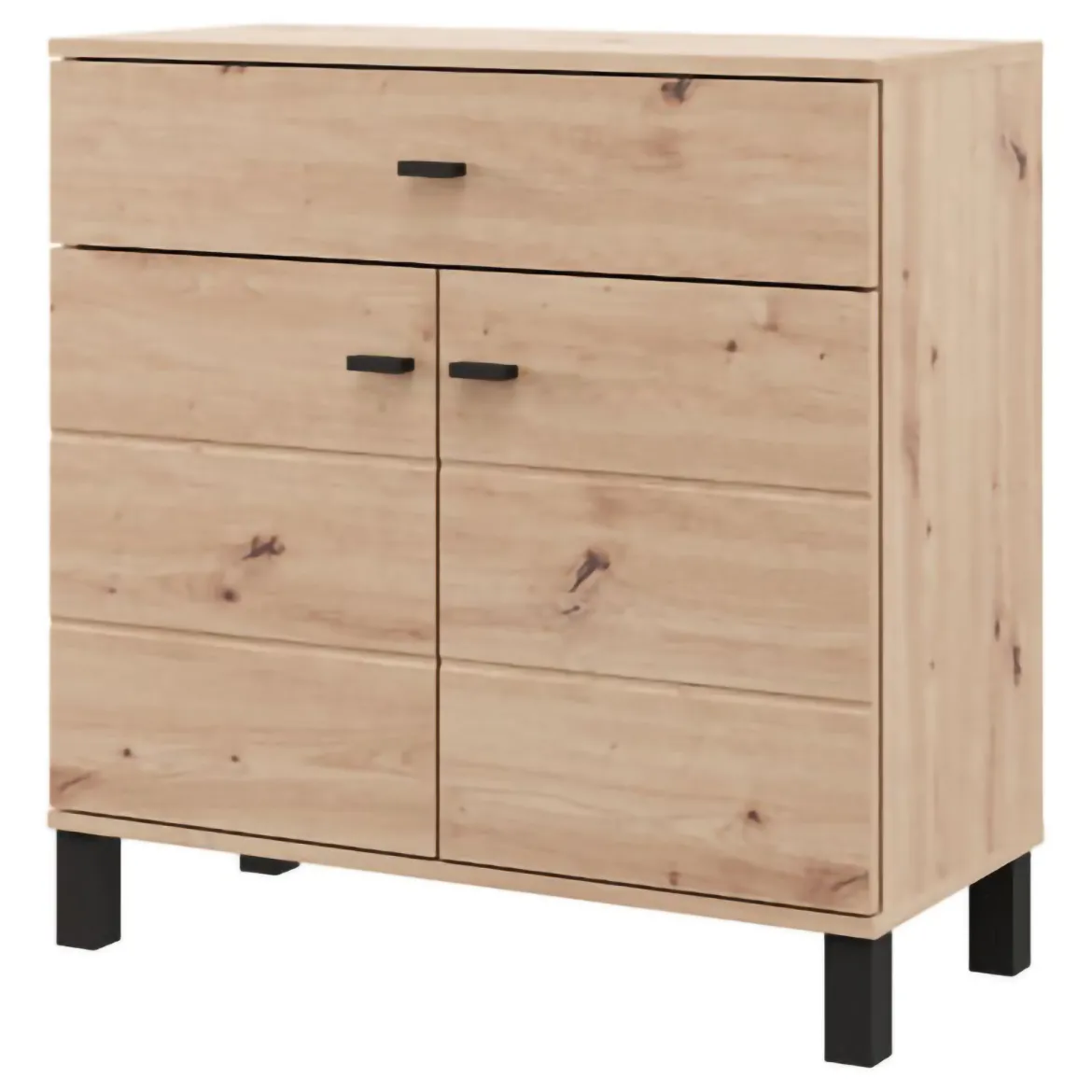 Credenza Marrone Rovere Nodi Nero un Cassetto 2 Ripiani 93x40x90h cm, Apertura Battente, Scorrevole - Laerruu